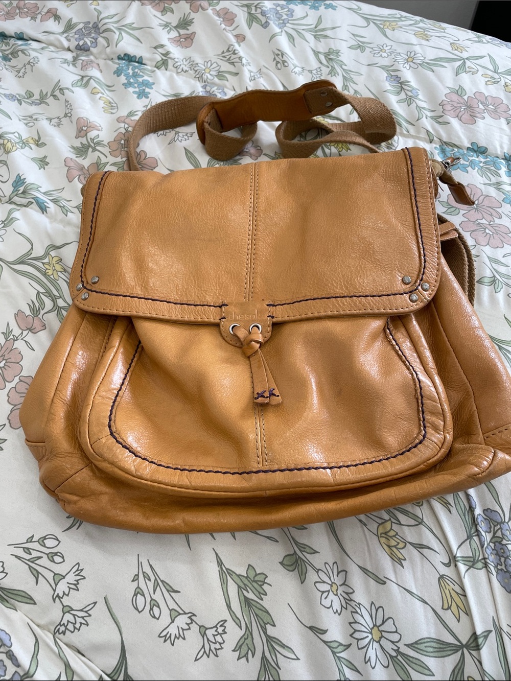 The Sak Tan Leather Crossbody Messenger Bag
